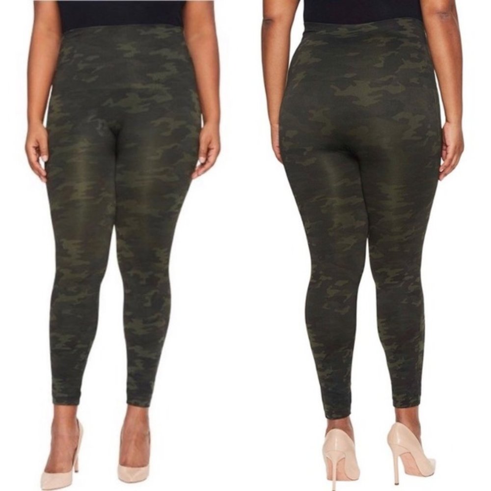 Spanx Faux Leather Green Camo Leggings 2X